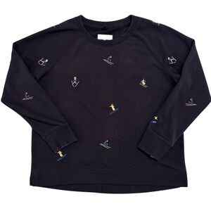 LOFT Lou & Grey Embroidered Ski Terry Sweatshirt in Black Size Medium